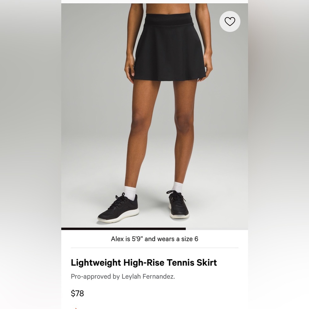 Lululemon Lightweight High-Rise Tennis Skirt - Black - size 4